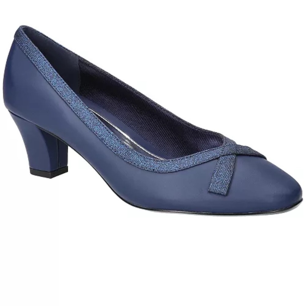 Brand New Easy Street Navy Satin-Glitter Heels